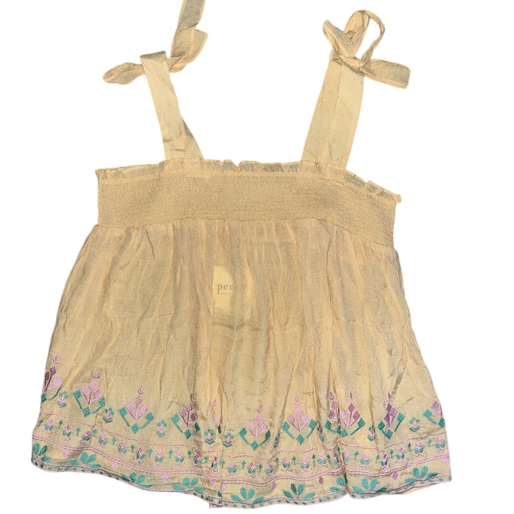 Perch by Blu Pepper Yellow Smocked Embroidered Babydoll Tank Top